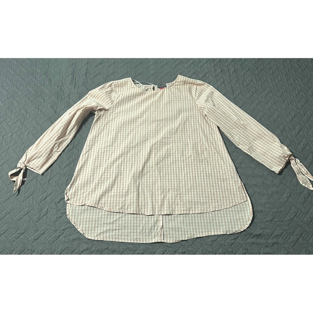Vince Camuto Gingham Tie Sleeve Blouse Rich Pink&White Women's Size S‎ Career